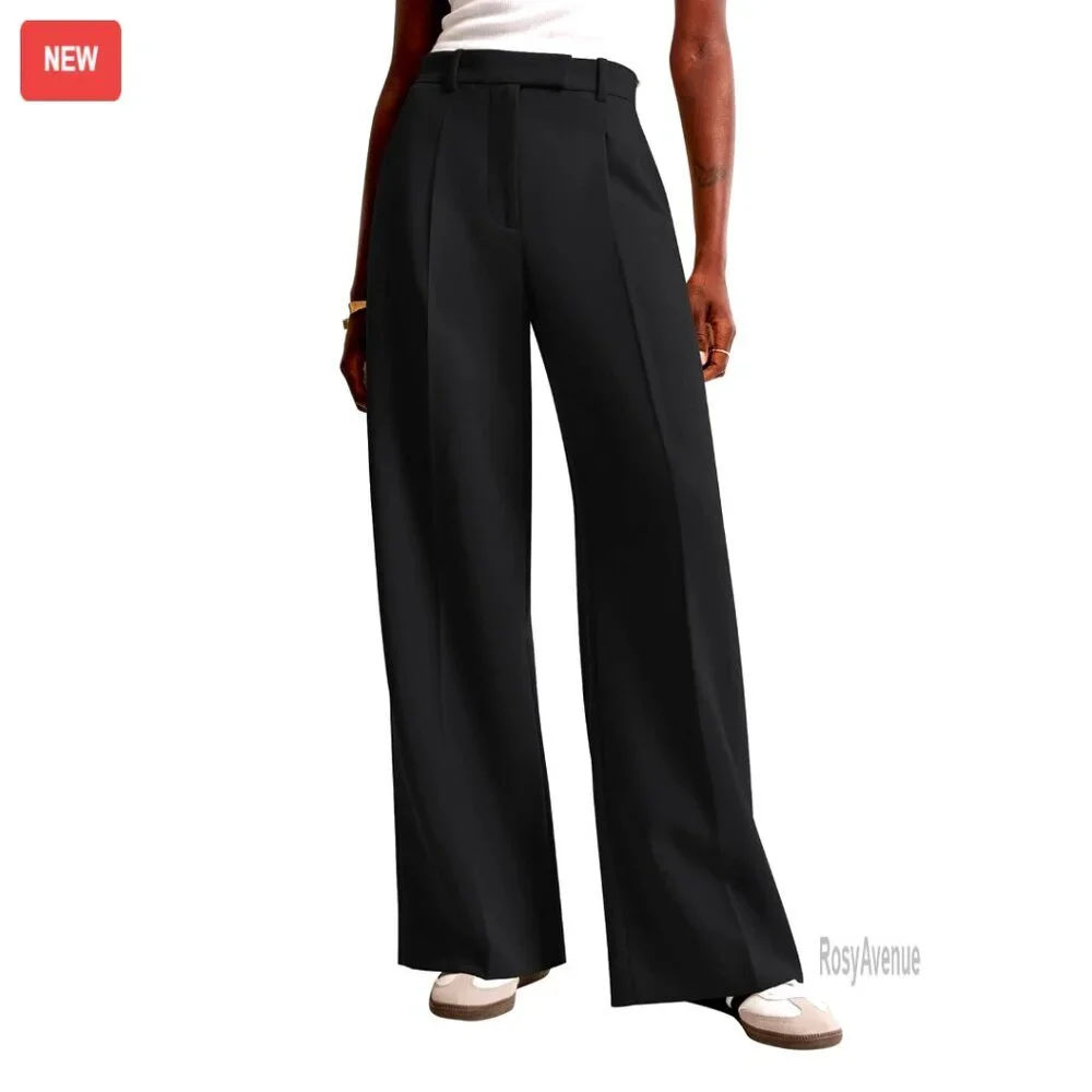 High Waisted Wide Leg Work Pants with Pockets Business Casual Trousers - Picture 1 of 7